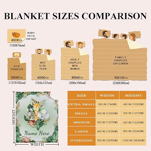 Miniatura 42 de Manta personalizada con diseño de jirafa y elefante, manta de franela suave, acogedora y ligera con nombre para sofá, cama, sofá, regalo, unisex