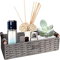 Vista 9 de Cesta de almacenamiento pequeña de mimbre con asa, cestas decorativas para organizar, recipiente de almacenamiento decorativo para encimera, cesta