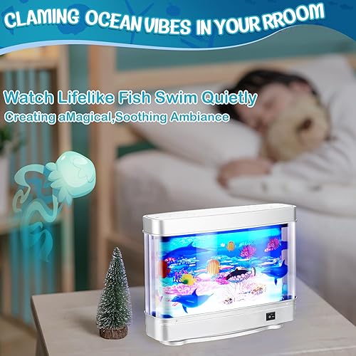 Miniatura 4 de Baquler 2 piezas de acuario artificial con peces en movimiento, lámpara de pecera falsa decorativa tropical, lámpara de acuario de peces falsos en