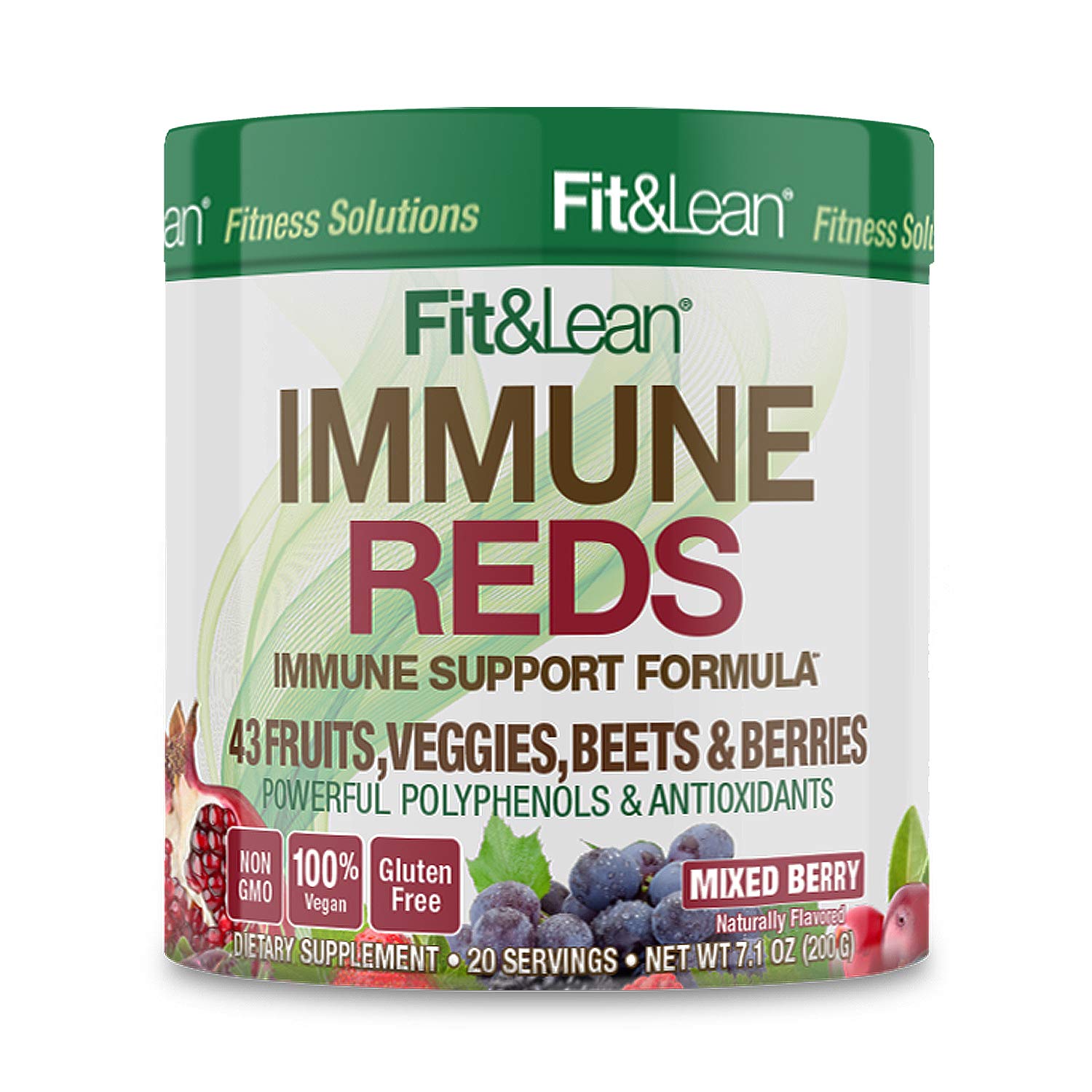 Fit & Lean Fit & Lean Immune Reds Superfood, Non GMO, Antioxidants, Vegan, Gluten Free Drink Mix, 20 Servings