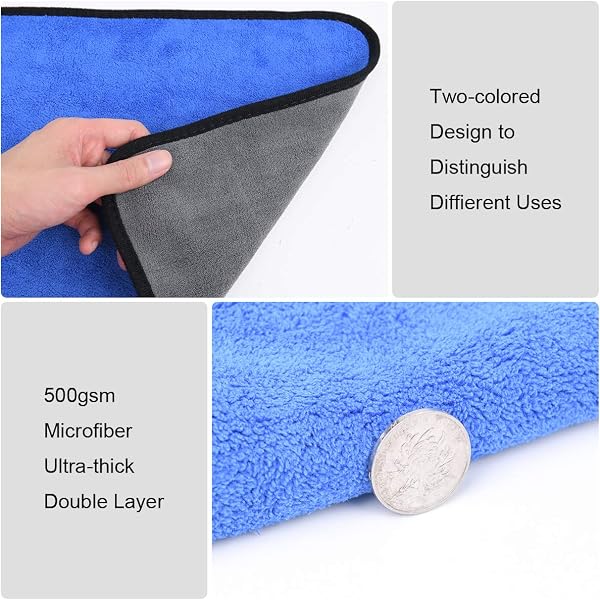 URAQT Microfibre Cleaning Cloths, 6 Pack, Two-layer Thickened Towels, Lint Free Super Absorbent Towel for Household and Car Washing, Drying, Detailing, 40x30cm - 3