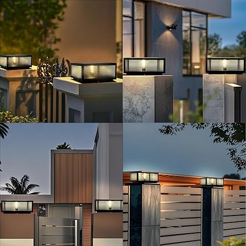 Miniatura 6 de DAHGEO Luz solar para poste al aire libre, luces de columna solares modernas de lujo, luz LED para valla de cubierta con IP65, luces de pilar