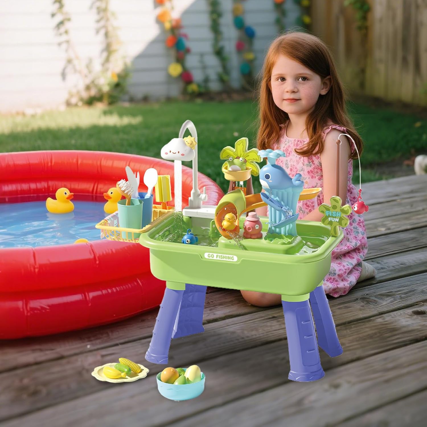 子供のための地下テーブル - 水の屋外アクティビティは、二重区画を持つ子供のためにテーブルを再生します| 23％のビーチのおもちゃと