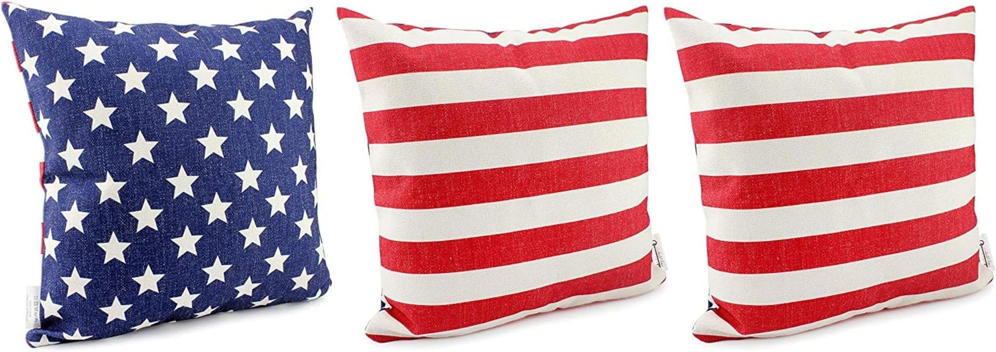 AuldHome Design American Flag Pillow Covers (Set of 3, 16 x 16 Inch); Vintage Rustic Farmhouse Style Throw Pillow Cases