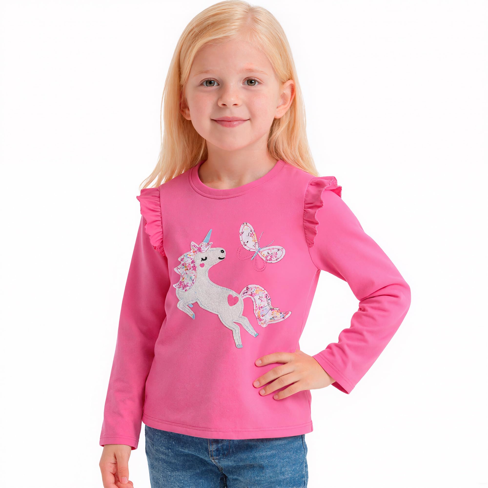 JinBei Sweatshirt voor meisjes Kinder trui Katoen Top Casual Ronde hals Jumper Paardenpatroon Warme shirt met lange mouwen Sportshirts Kleding, leeftijd 6-7 jaar, maat 116-122
