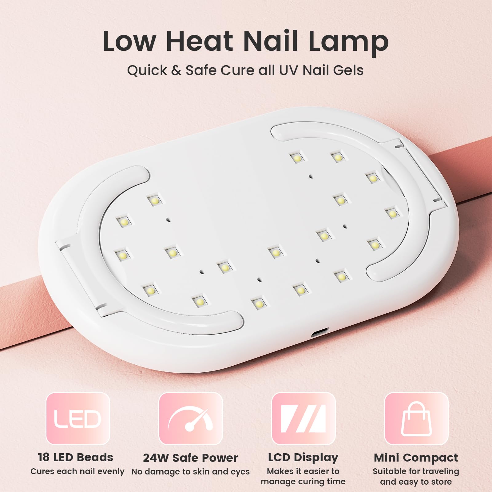LASONAS Lampada UV LED per unghie per smalto gel 24 W Luce UV 3 Impostazioni timer asciugatura rapida polimerizzazione mini lampada portatile per adesivi e strisce gel salone di cura delle unghie per
