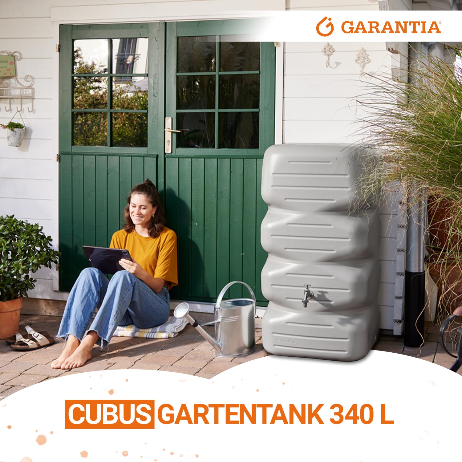 GARANTIA CUBUS Regentonne, 340 Liter, betongrau, Recyclingkunststoff