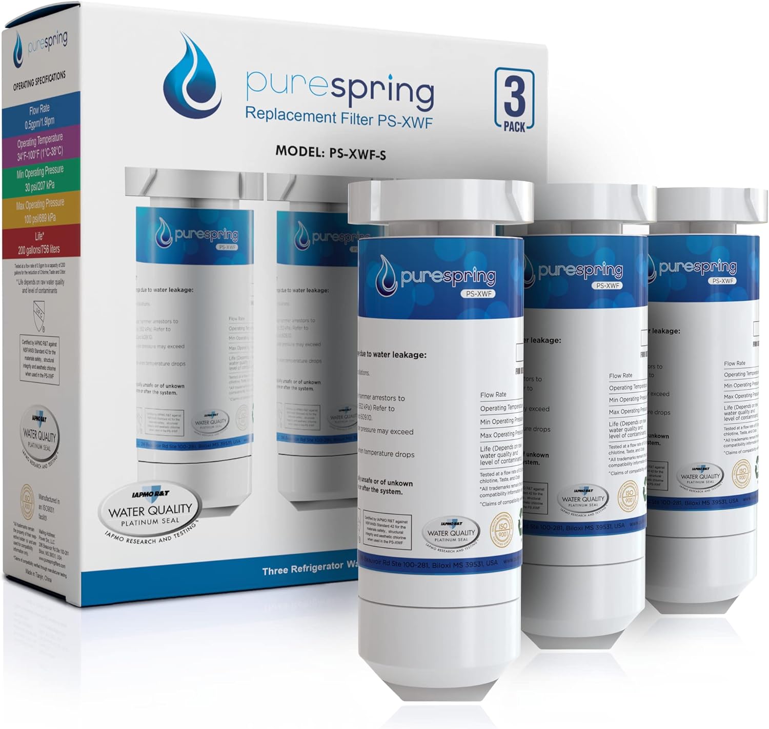 PureSpring GE XWF (NOT XWFE) Refrigerator Water Filter, NSF