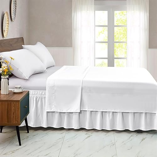 Miniatura 7 de Falda de cama King, con volantes antipolvo para cama de tamaño King, fácil ajuste con caída a medida de 15 pulgadas, falda de cama elástica