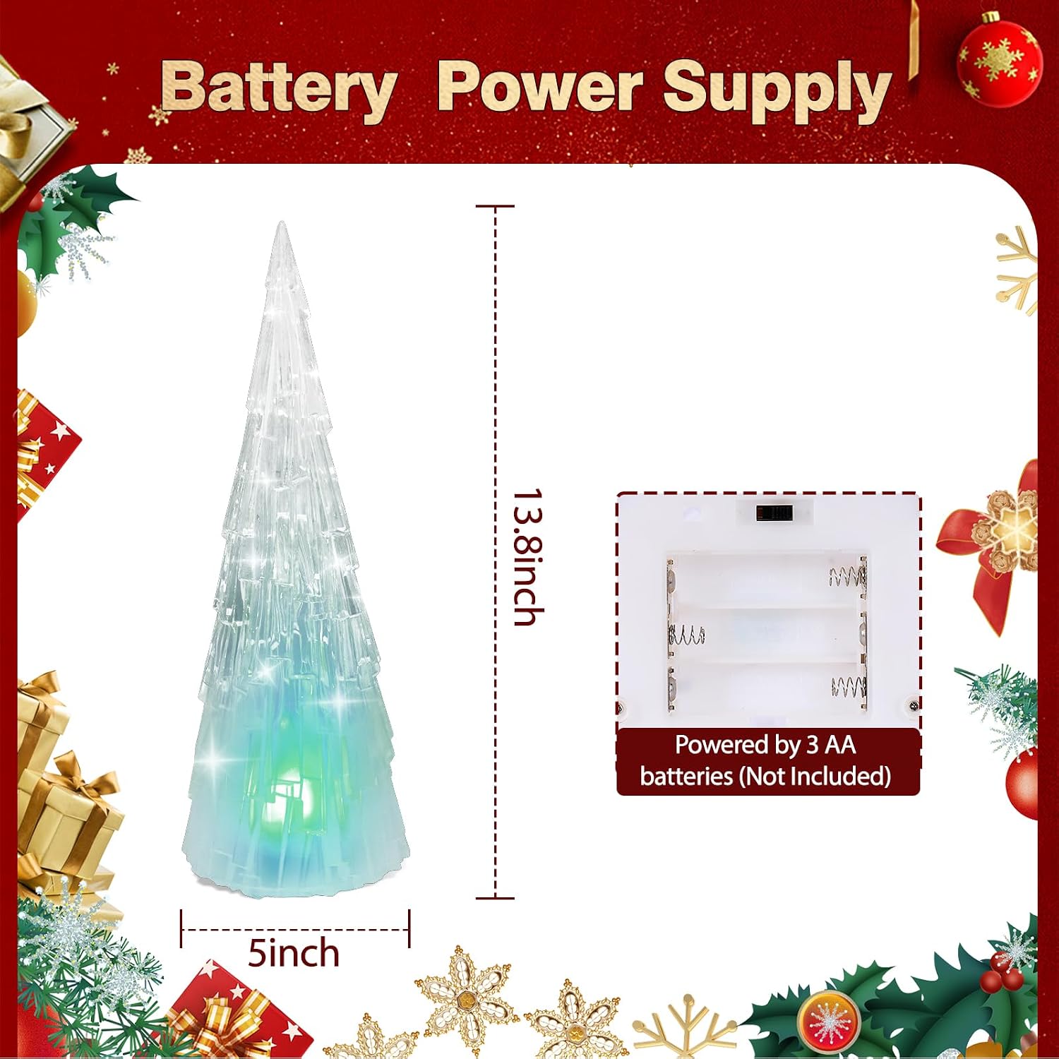 Christmas Tree Statue with 6H Timer RGB Coloring Lighting Changing 3AA Battery Operated for Christmas Festival Decorations Gifts (RGB Tree)