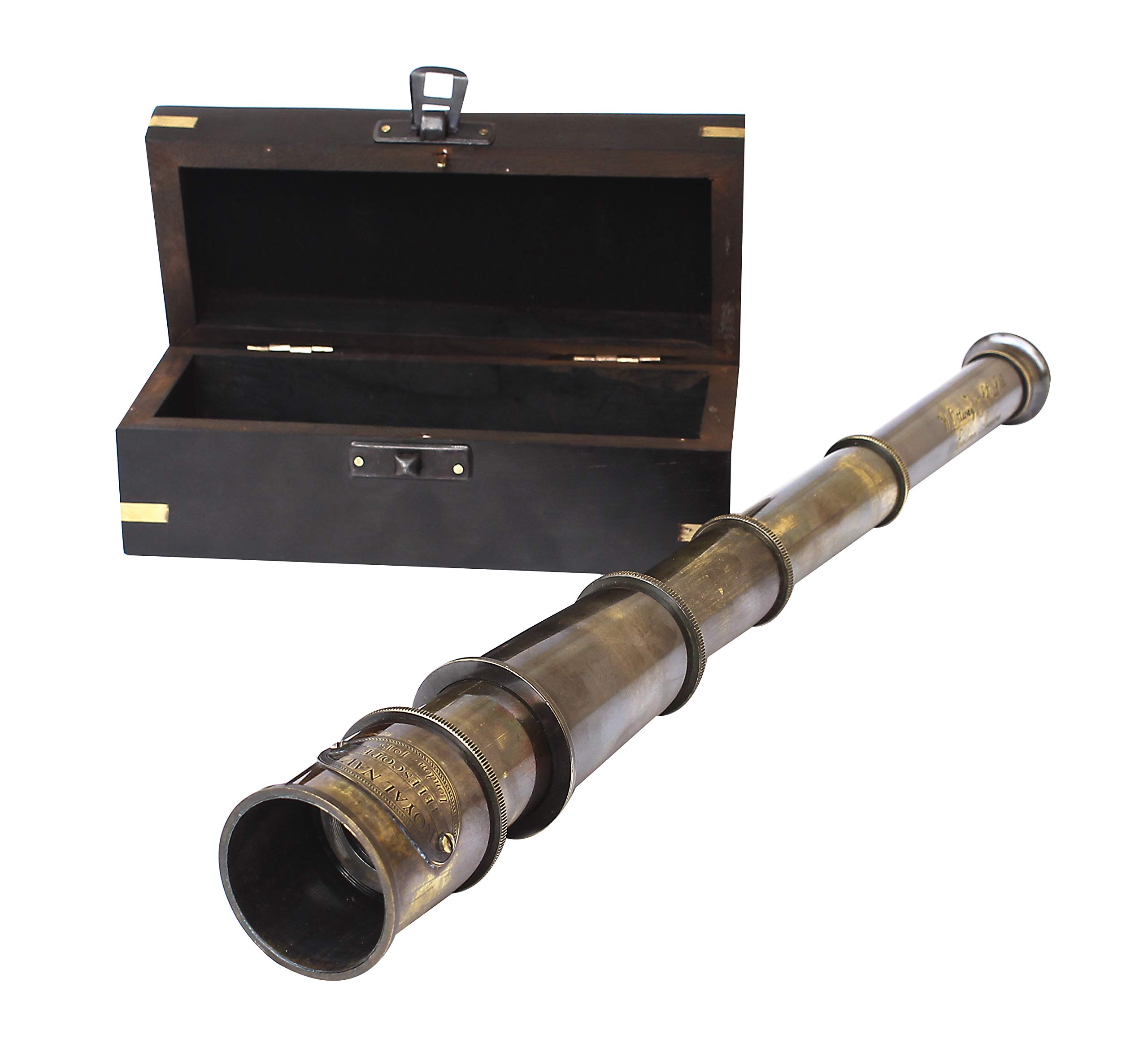 Vintage Handheld Telescope Nautical Maritime Scope for Hiking, Camping, Collectible Gift & Decor Antique Brass Pirate Spyglass 17" with Wooden Box