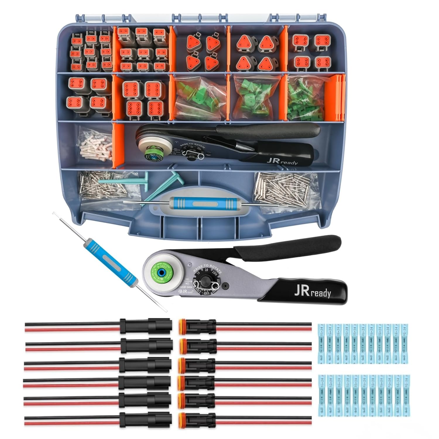 JRready DW5011 Deutsch Connector Kit - DT Connectors 2 3 4 6 Pin, Size 16# Solid Contacts16-20 AWG, Deutsch Crimp Tool + ST9020 2 Pin DT Pigtail Black 6 Sets