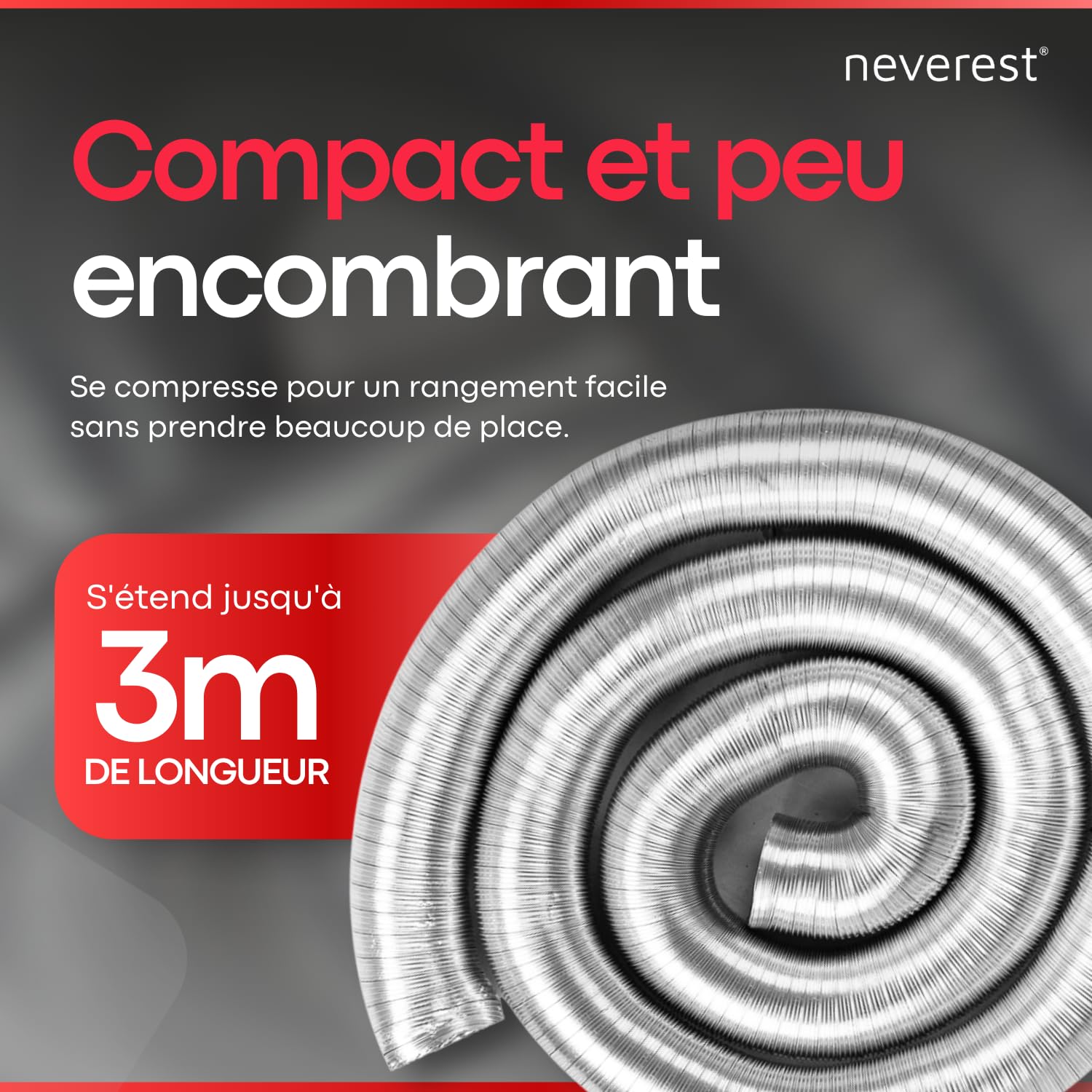 neverest® Semiflex Tuyau flexible en aluminium 80 mm Longueur 3 m Pour climatisation, sèche-linge, four Résistant à la chaleur et à la corrosion