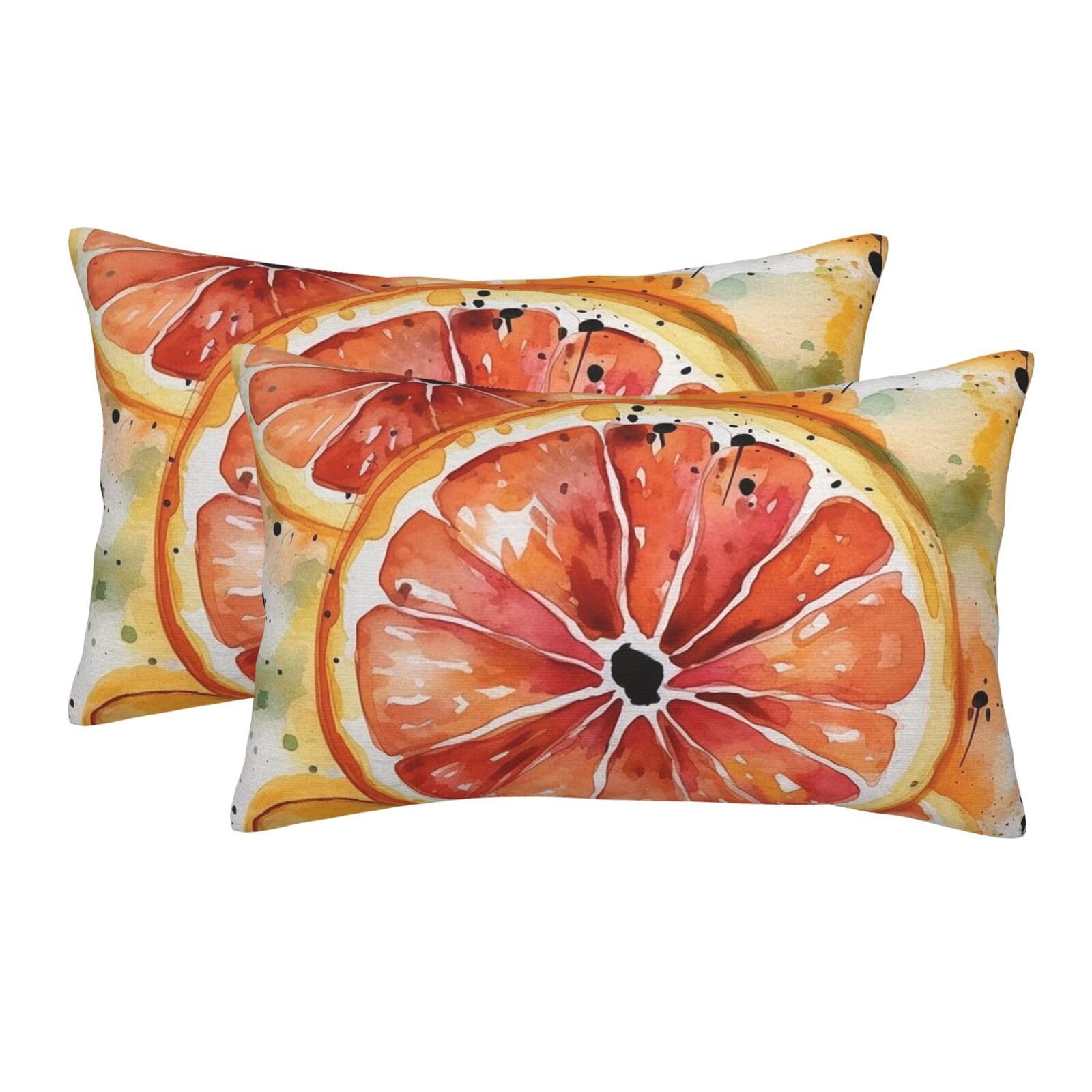 2 Pack Standard Size Pillow Cases for Hair and Skin Soft Breathable Pillow Case Covers with Hidden Zipper Watercolor Orange Slice Pillowcase 16"x24" Pillow Cover for Sleeping Gift