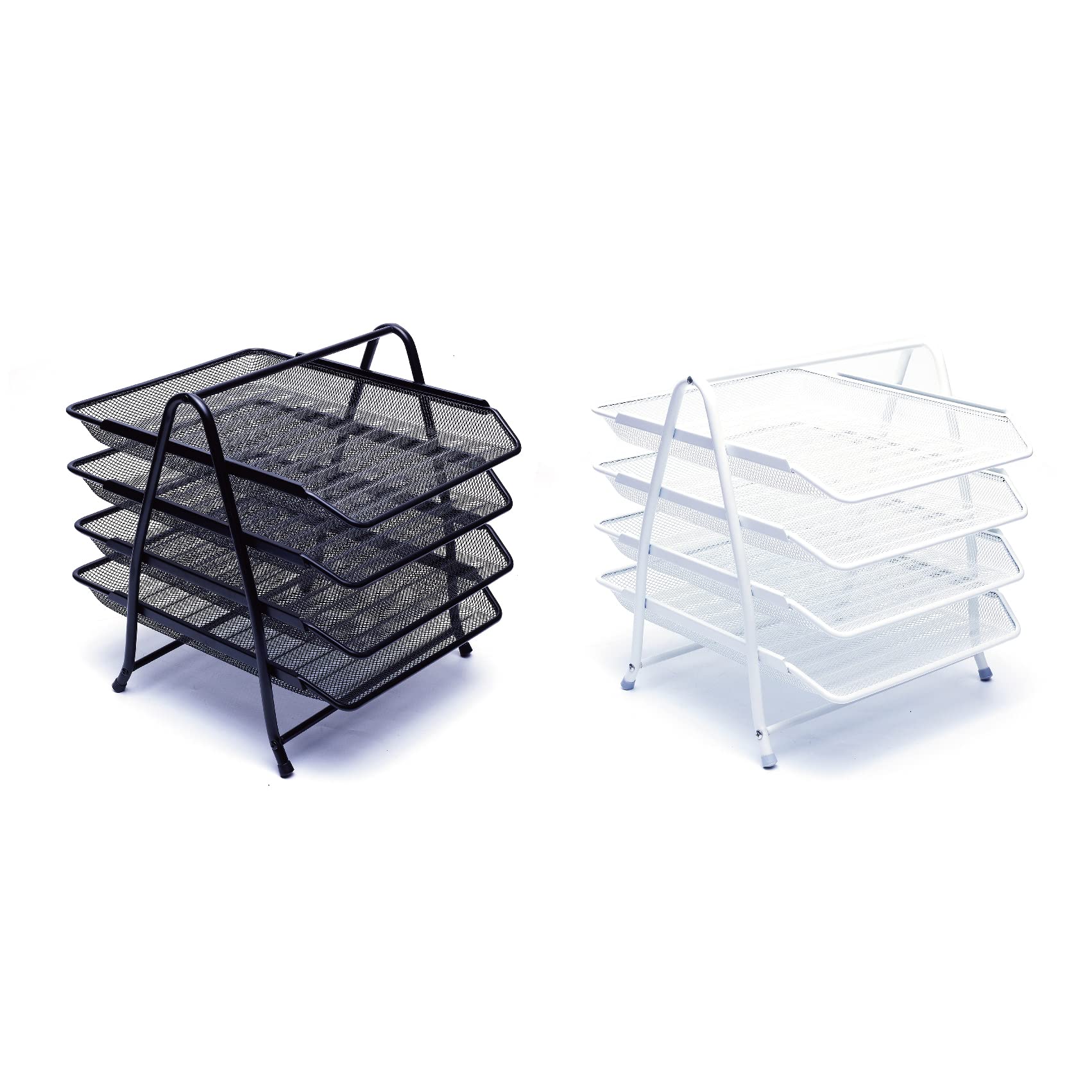EXERZ Bandejas de Cartas de 4 Capas, Organizador de Escritorio, Soporte para Archivos, Estante de Metal Malla de Alambre Blanco