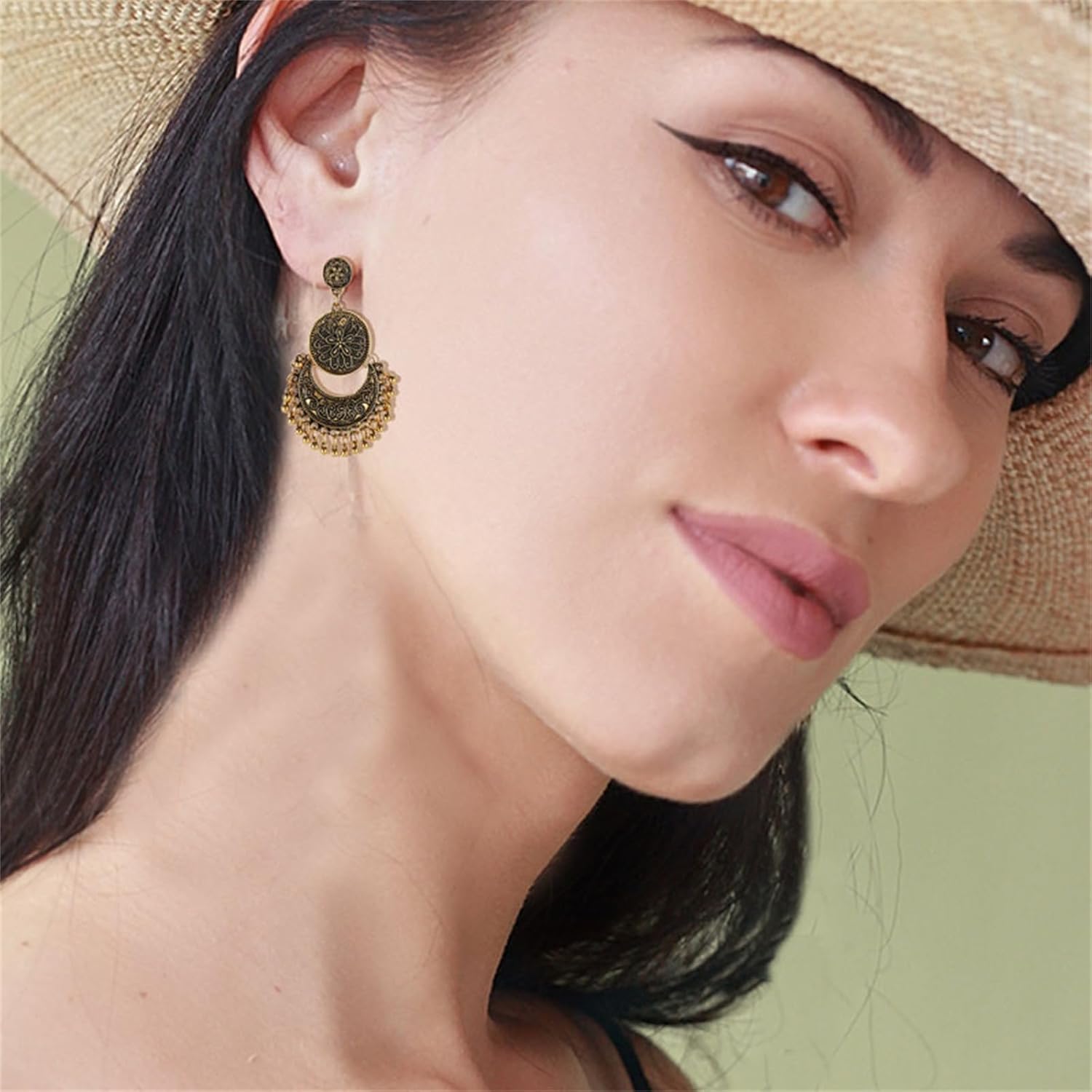 coadipress Boho Round Chandelier Earrings for Women Dainty Bohemian Bali Vintage Chandelier Indian Earrings Disc Flower Crescent Moon Beaded Tassel Drop Earrings Boho Jewelry Gifts - Image 2