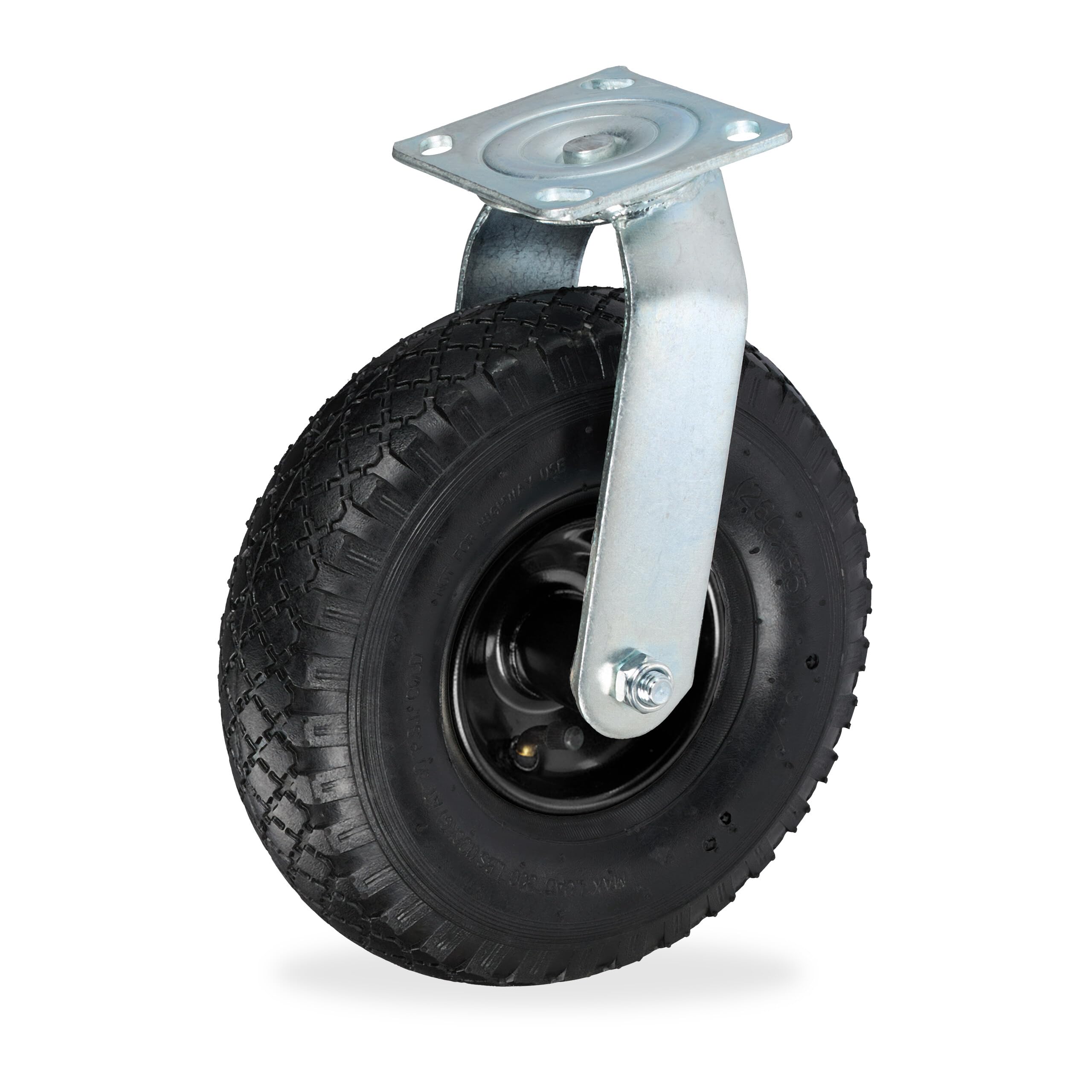 Relaxdays Swivel Castor Wheel with Pneumatic Tyres, Heavy-Duty, 3.00-4, Up to 120kg, Black/Silver, 30x26x13.5cm
