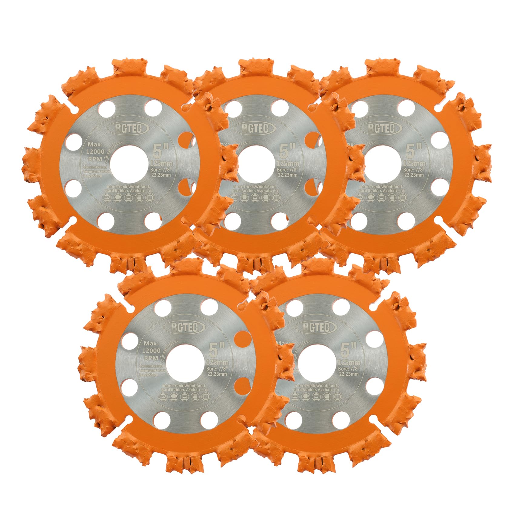 Disco de corte de madera 5"/125 mm - BGTEC Hoja de sierra de carburo para la raíz del árbol, tronco, madera, caucho duro, plástico,5pcs