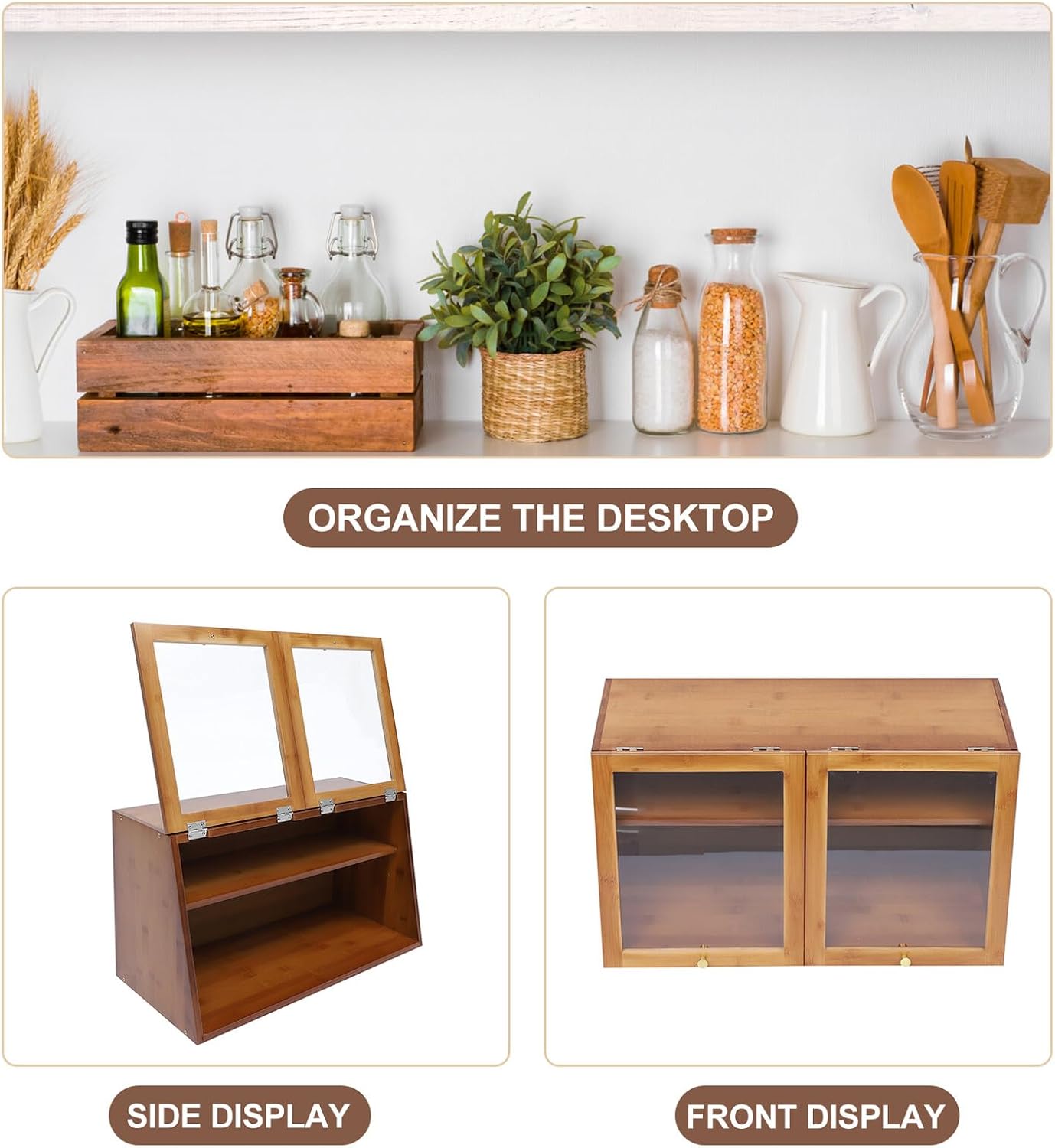 Multifunctional Compact Sideboard Storage Cabinet 59.6x29x33.5cm Wood Desktop Cups Organizer Small Kitchen Countertop Sundries Cabinet for Home