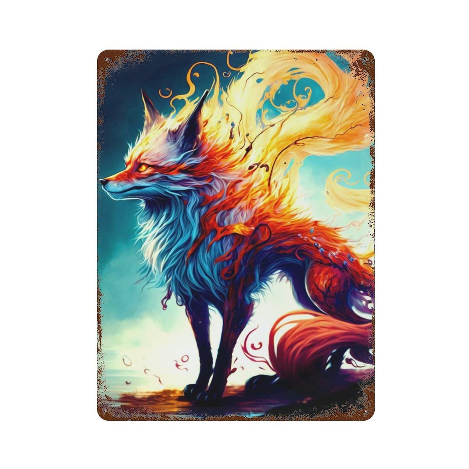 Fantasy Fox Rust Effect Tin Sign 15.7"x11.8", Industrial Home Decor for Garage, Pub Or Kitchen