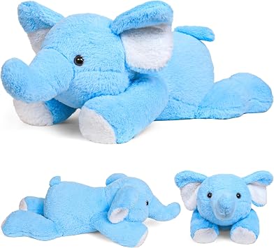 JellyMallow 5 lbs 24" Weighted Elephant Stuffed Animals Blue, Giant Elephant Plush Pillow Huggable Plushie for Kids and Adults