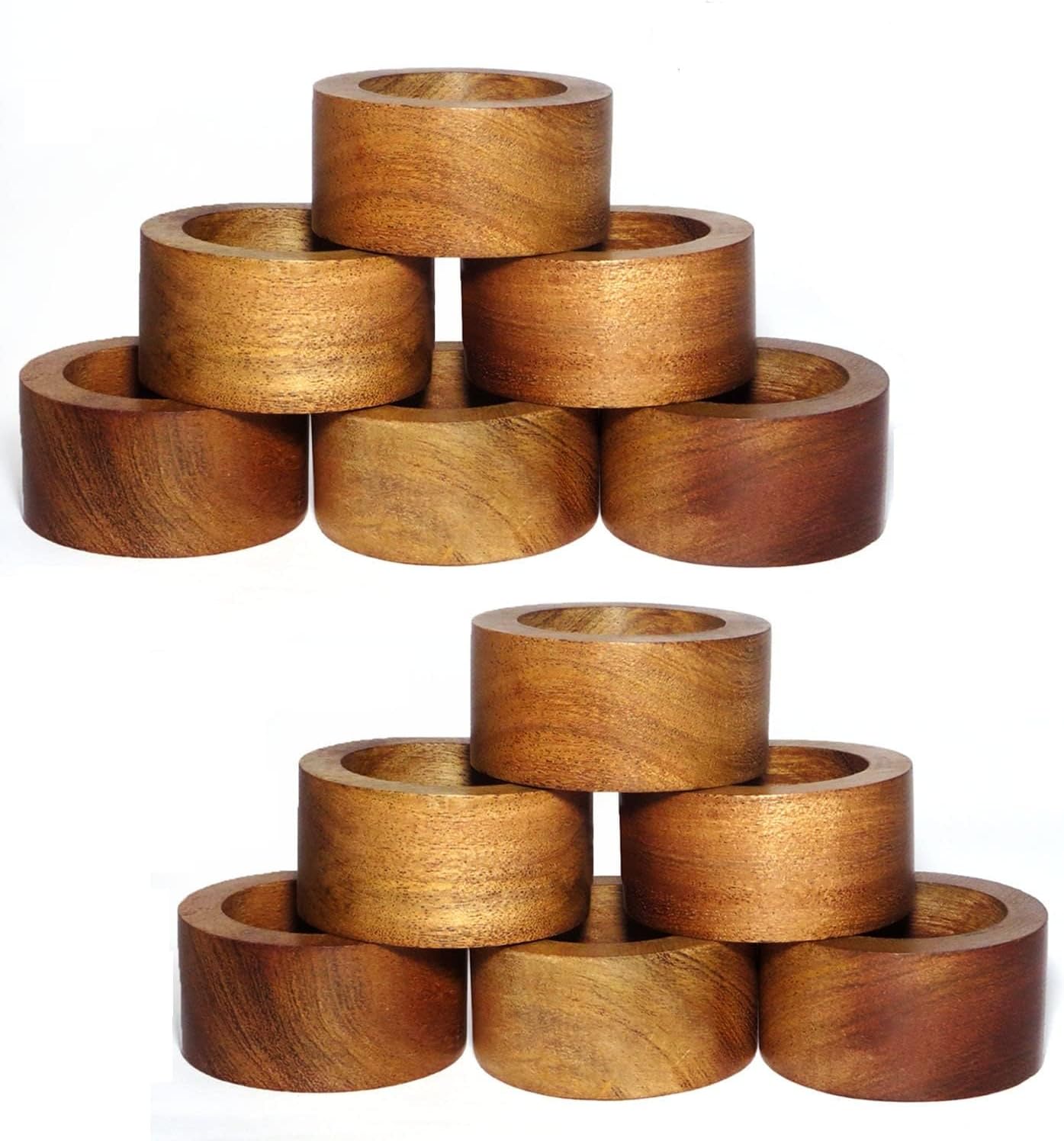 Napkin Rings, Wood Napkin Rings Set of 12 Napkin Holders Buckles for Dining, Anniversary, Birthday, Dinner, Christmas, Party of Table -Pack of 12 Napkin Ring