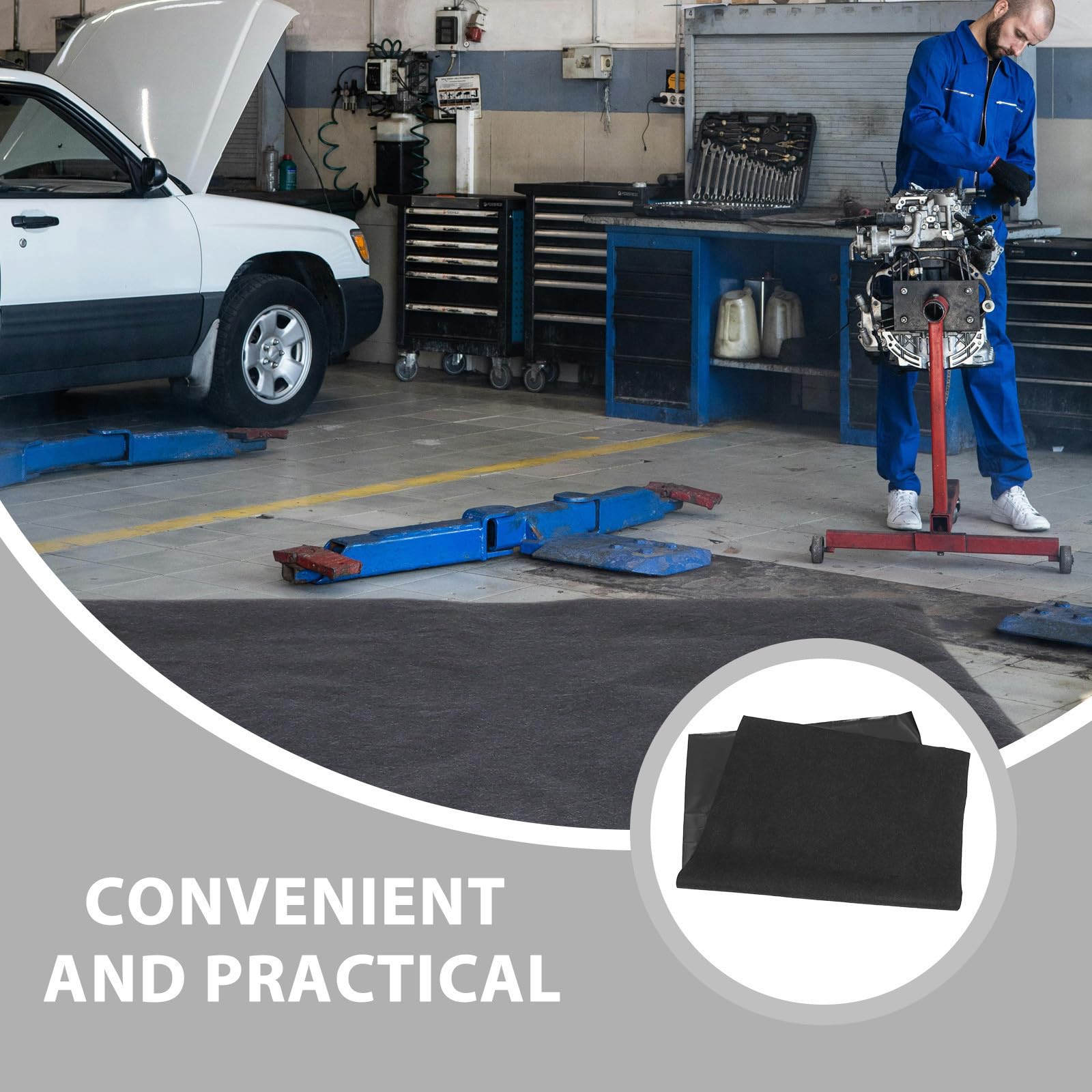 Tapis de Garage en Feutre Noir Antidérapant Absorbant Huile pour Sol de Garage et Abri de Jardin, Tapis Lavable Fonction Anti-Pollution pour Entretien Automobile
