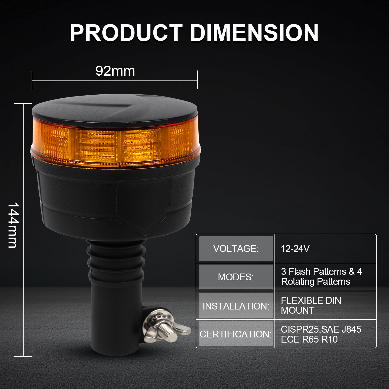 AOHEWEI LED-Warnleuchte mit I-förmiger Halterung, 3 Blink- und 4 Drehmustern, 12/24 V, 30 LED-Stroboskoplampen für Landmaschinen, Nutzfahrzeuge, Schulbusse, Traktoren, Bagger, Lkw