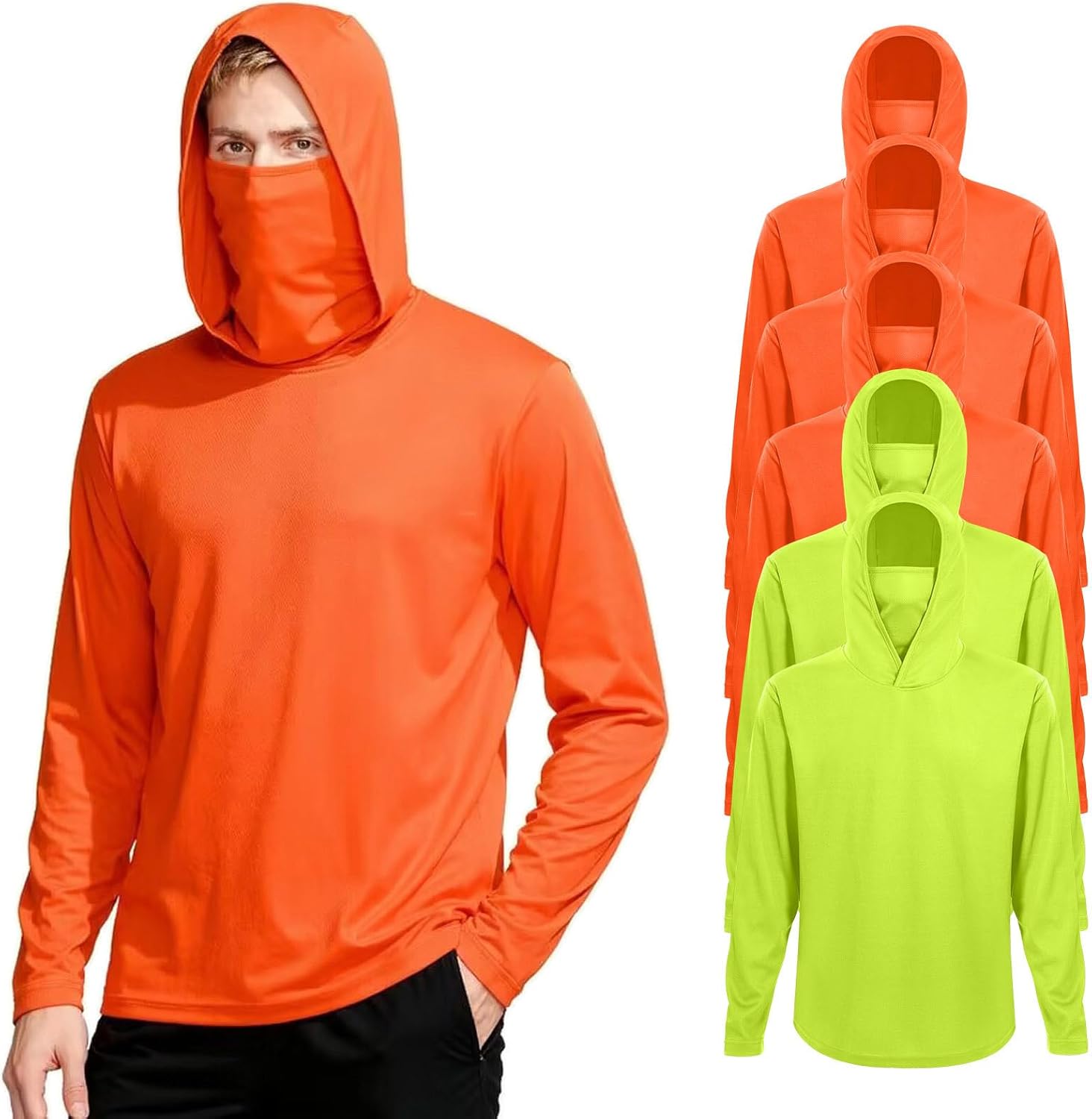 LeeHanTon Men's Long Sleeve Shirts with Mask UPF 50+ Sun Protection Cooling Hoodie Fishing Shirt Hiking Cycling T-Shirts