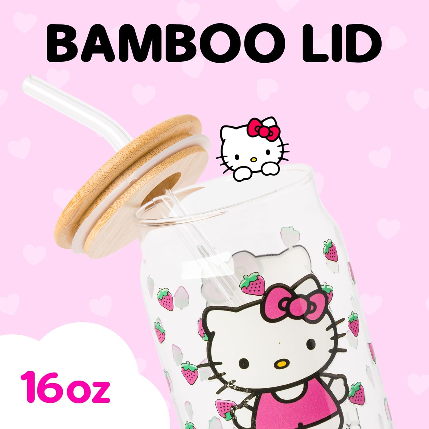Silver Buffalo Sanrio Hello Kitty Strawberry, Glass Tumbler, 16oz