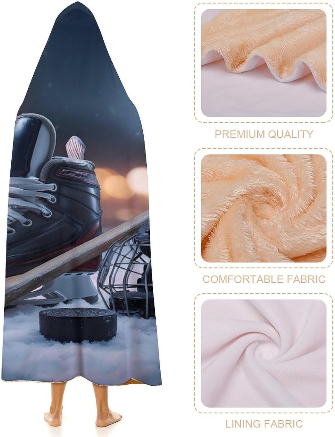 Ice Hockey Player Sports Wearable Blanket Oversized Throw Cape | Cozy Hooded Blanket Gifts for Women Men
