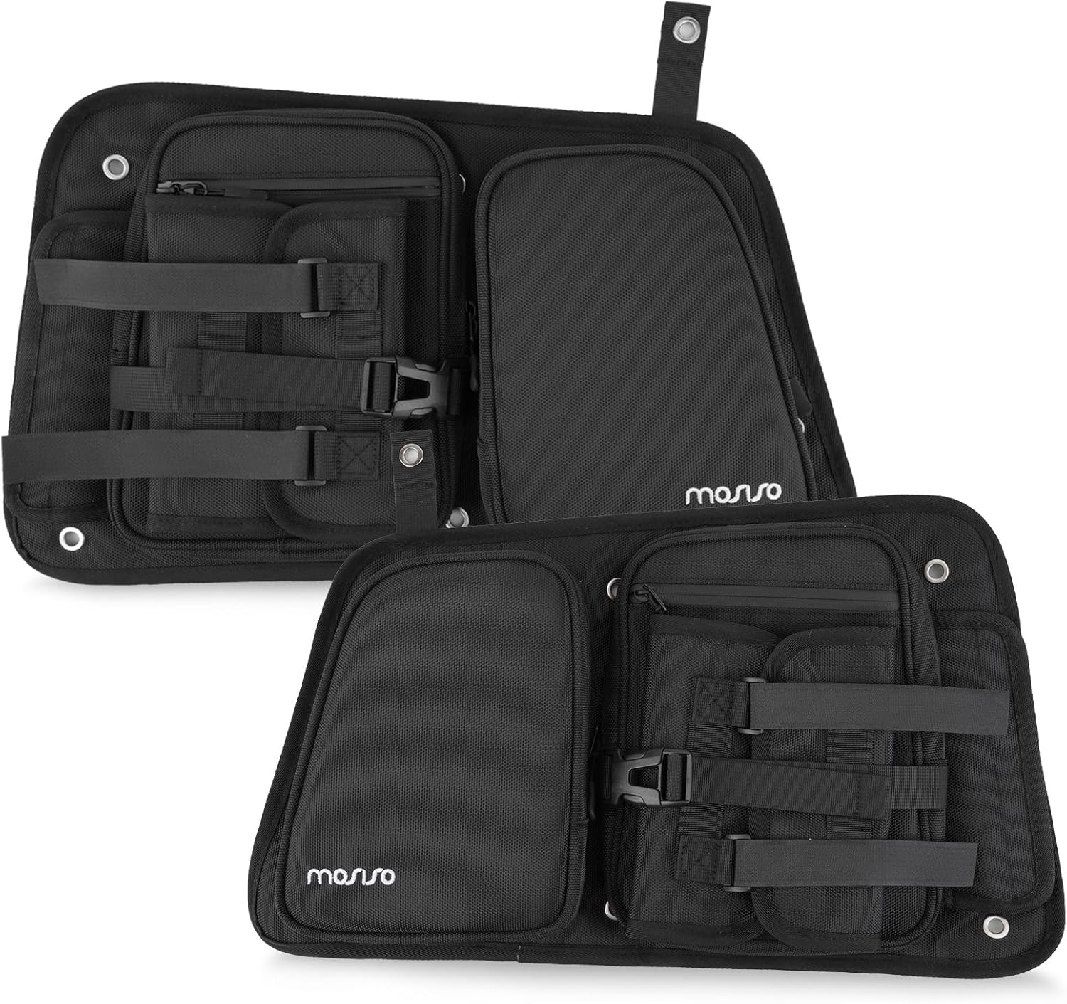 MOSISO 2 Pack Rear Door Bags Compatible with Polaris RZR XP 4 1000/XP 4 900/4 Door Turbo 2014-2023, Waterproof UTV Side Storage Organizer Bags with Cup Holder & Knee Pad, Black