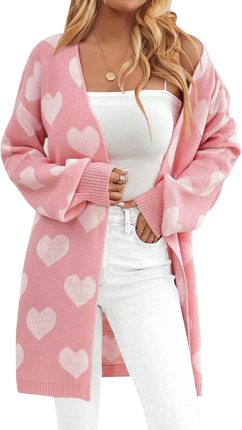 Womens Valentine Heart Cardigan Sweater 2026 Valentines Day Trendy Cute Oversized Long Sleeve Cardigans