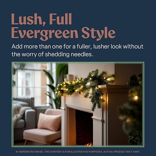 Miniatura 3 de Flexible Flyer Guirnalda de luces con pilas de 9 pies. Decoración navideña iluminada por LED de 9 pies para interiores, guirnalda de Navidad de pino