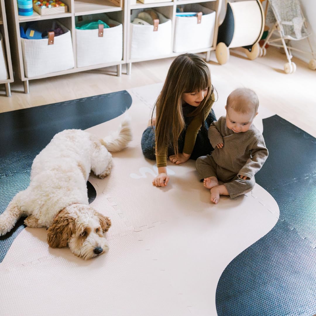 Mylle Designer, Minimalist, Soft Nontoxic EVA Foam Interlocking Puzzle Mat | Exercise Mat for home gym, pilates, yoga | Playmat for babies, toddler, kids in nursery or playroom (Shapes: Black & Cream)