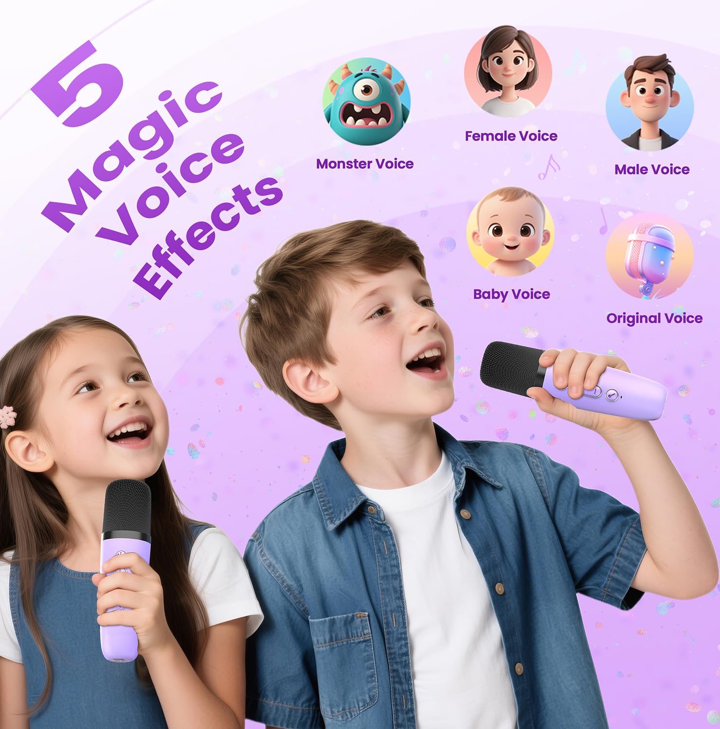 Karaoke Machine for Kids Adults, Portable Bluetooth Mini Karaoke Microphone Singing Speaker Karaoke Player with 2 Wireless Mic Toys for All Smartphones,Birthday, Family,Home Party (Light Purple) - 4