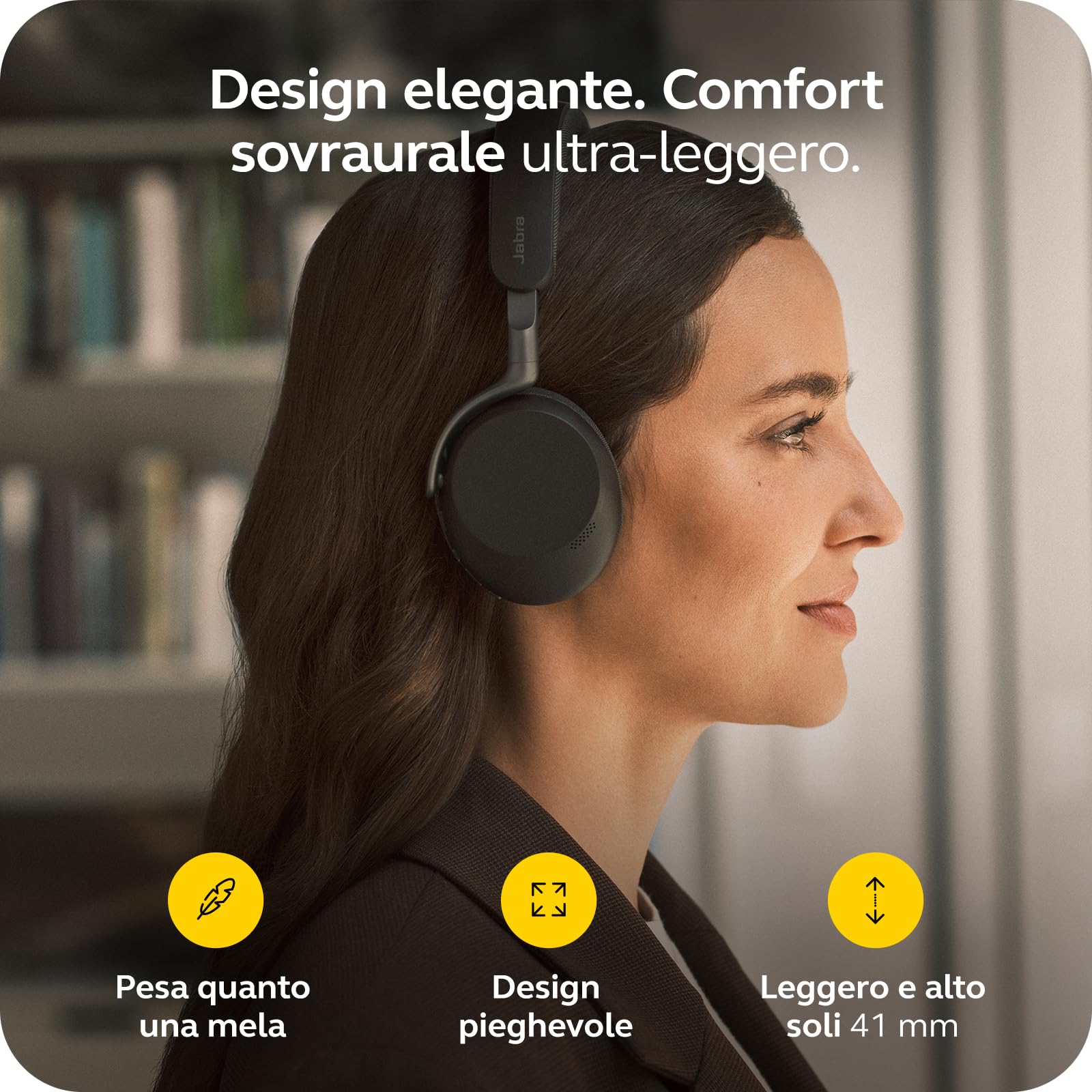 Jabra Evolve3 75 Cuffie On-Ear Wireless Bluetooth con Microfono per Lavoro, USB-C, AI Chiamate, Cancellazione Rumore Attiva Avanzata, 22h Batteria, per App Meeting Online, Nero