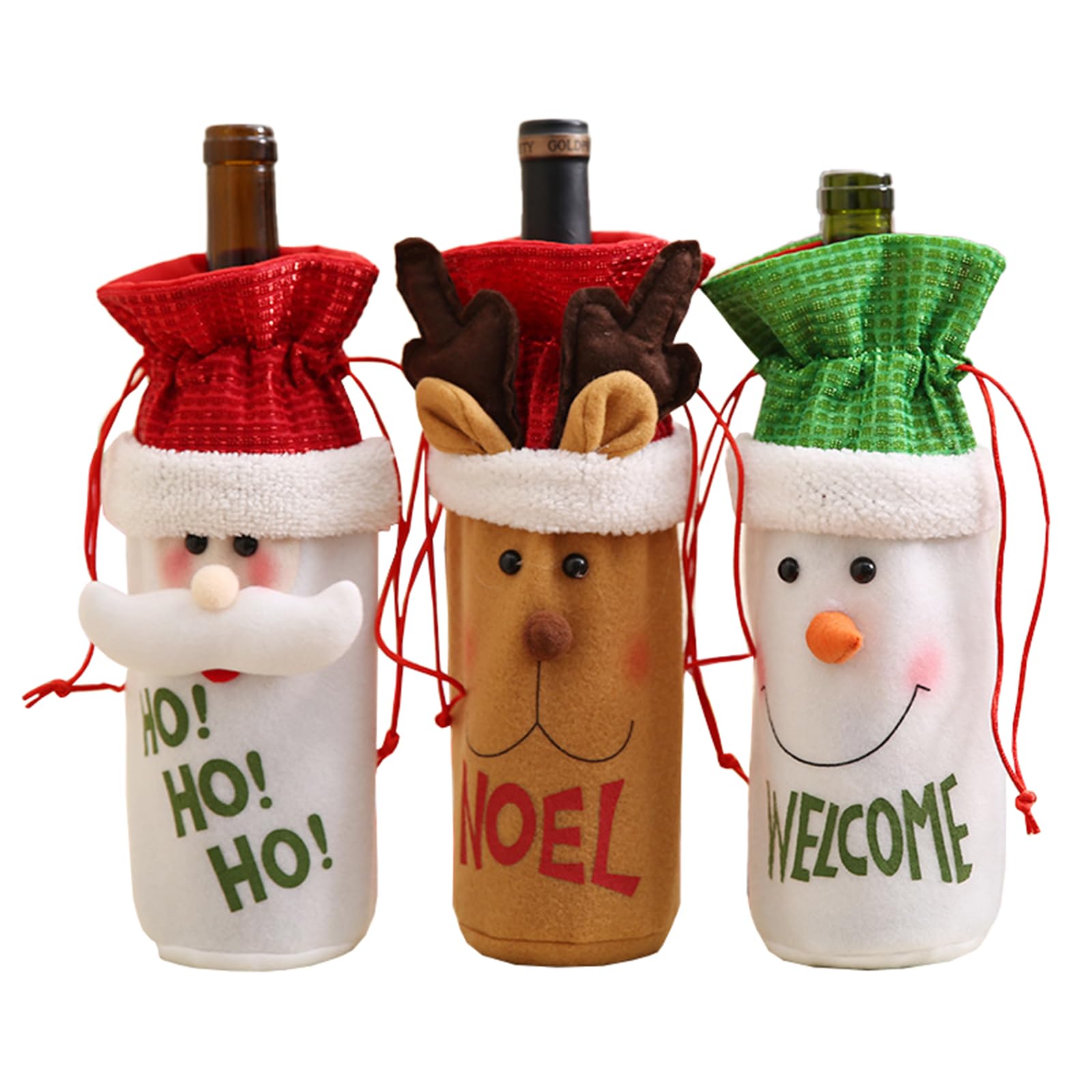 Funda navideña para botella para vestir tu mesa con un set de 3 adornos para el hogar 8