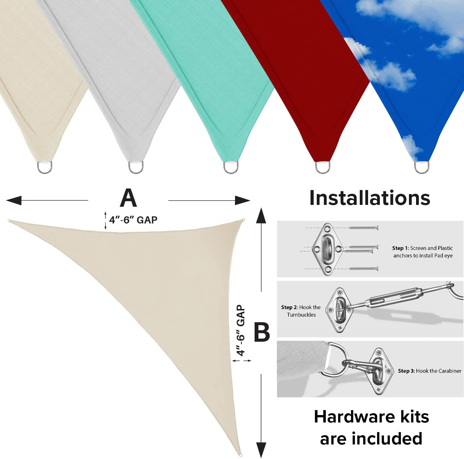 Sun Shade Sail Waterproof Right Triangle Sun Shade Cloth, UV Block Cover for Outdoor Patio Garden Backyard with 6" Hardware Kits Beige 11' x 11' x 15.6'