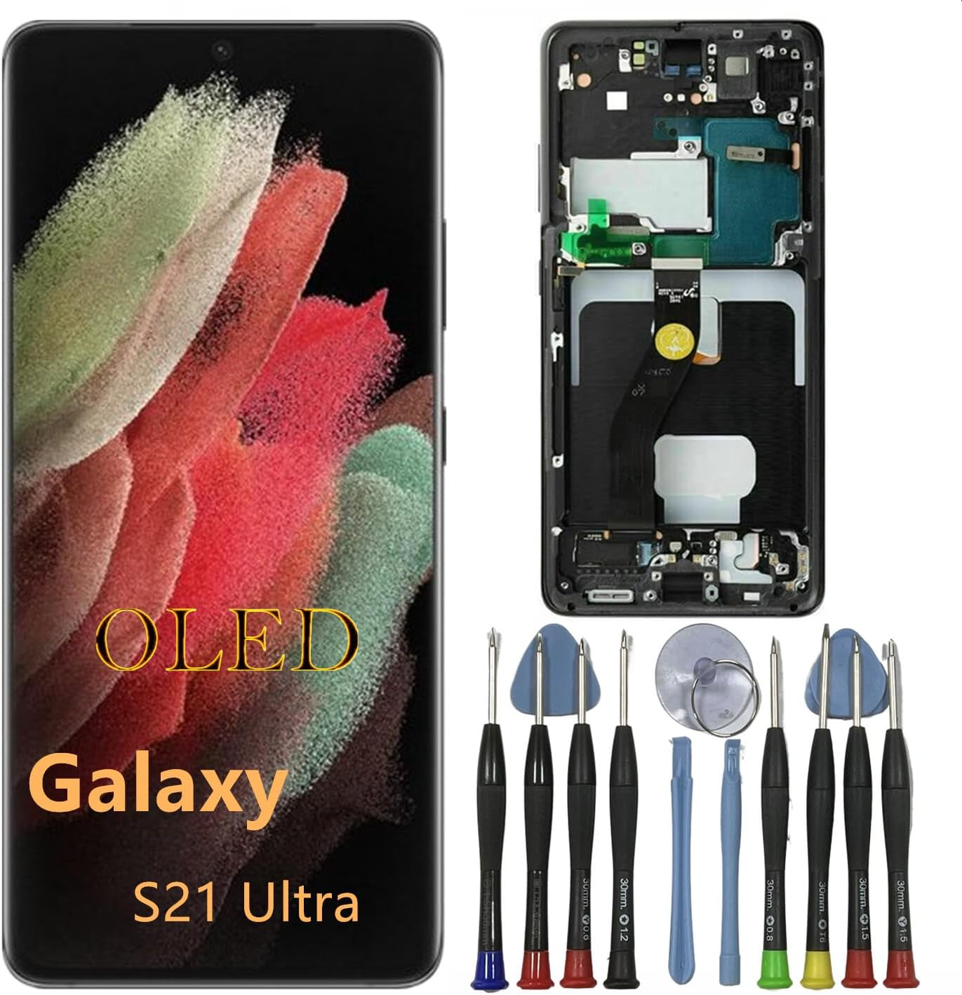OLED Galaxy S21 Ultra Screen Replacement for Samsung S21ultra 5G Display Touch Screen Digitizer Assembly SM-G998U SM-G998U1 G998B LCD Support Fingerprint (with Black Frame+Tools)