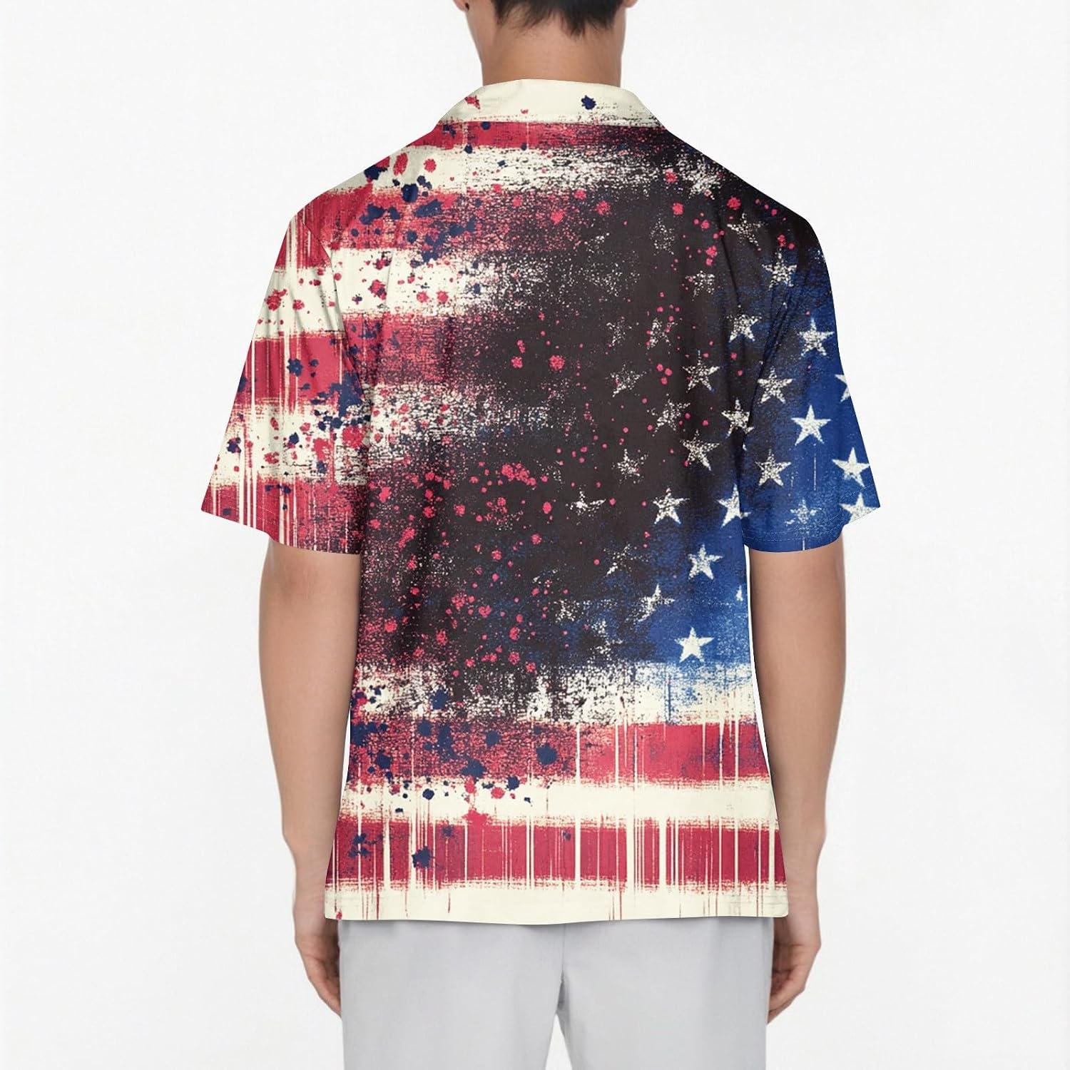 Men's 4th of July Scrub Top Modern Fit Moisture-Wicking Stretch Work Uniform Scrubs with Pockets