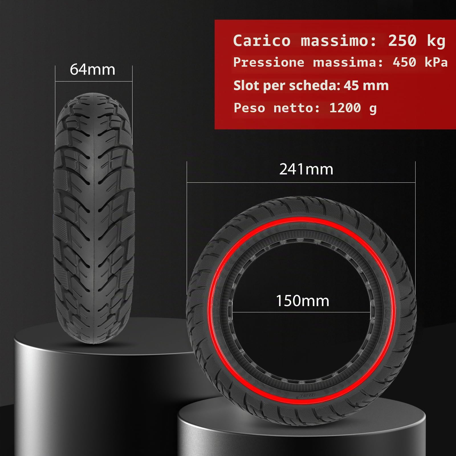 10×2,5 Pneumatico Solido per Scooter Elettrico，60/70-6.5 Ruote Monopattino Elettrico，10 Pollici Ruota di Ricambi Antiesplosione e Antiscivolo per Ruote Monopattino(45mm),2PCS