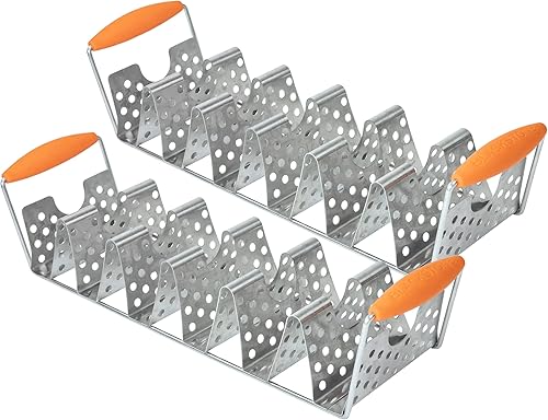 Miniatura 1 de BLACKSTONE 5173 Deluxe - Juego de 2 soportes de acero inoxidable con asas resistentes al calor, una bandeja con capacidad para 6 tacos, apto para