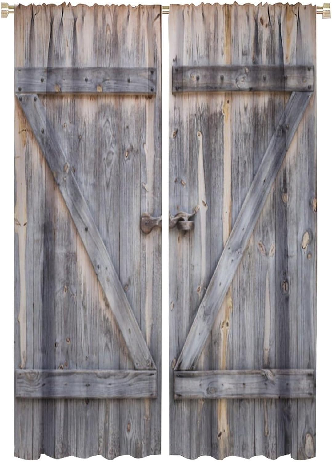 Old Retro White Wood Curtains, Rustic Countryside Farmhouse Barn Door, Thermal Insulation Rod Pocket Blackout Window Treatments for Living Room Bedroom Bathroom 42x63 Inch