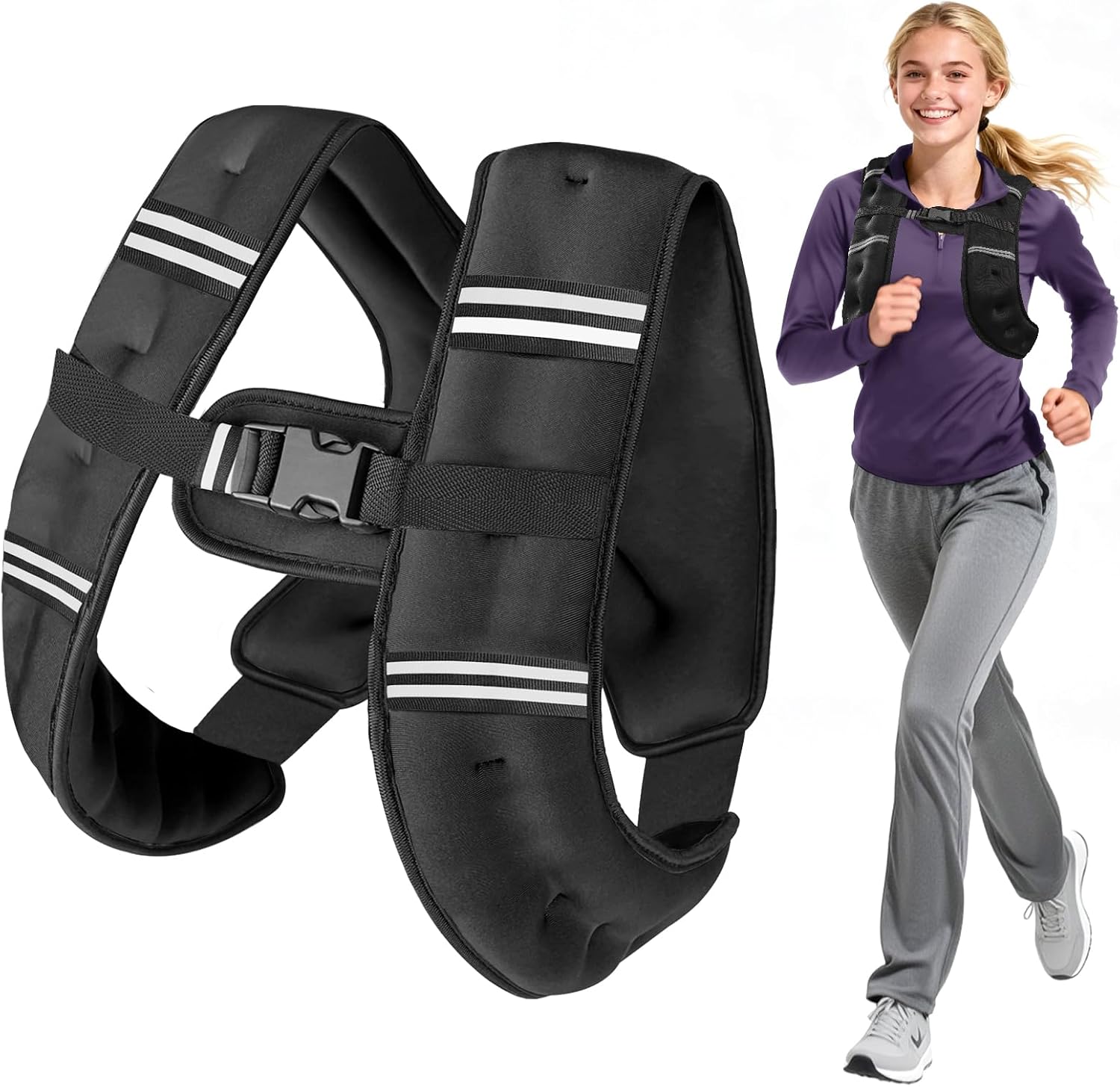 Weighted Vest Woman Men,8lb/10lb/12lb/16lb/20Lb Weight Vest w/Reflective Stripe， Bust Adjustable Running Vest for Workout Strength Training Walking
