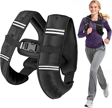 Wolliwa 6lb/8lb/12lb/16lb/20Lb Weighted Vest Woman Men with Reflective Stripe, Chest Size Adjustable Strength Training Weight Vest for Walk Running Jogging