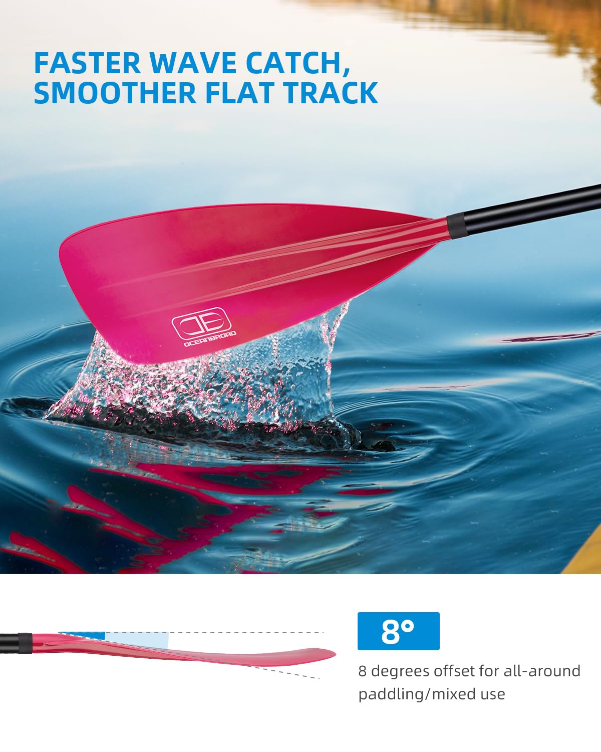 OCEANBROAD SUP Paddle - Pala de pie ajustable para kayak de paddleboard, eje de aleación de aluminio ajustable con cuchillas de nailon reforzadas