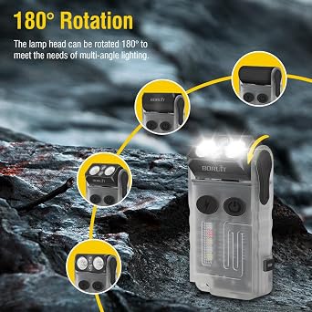 BORUIT V20 Small Flashlights Powerful, with Clip, Magnetic, 180 Swivels | USB C Rechargeable, 110dB Buzzer, IP67 Waterproof, Red/RGB light, Flat Mini EDC for Men Keychain, Pocket, Camping, Travel