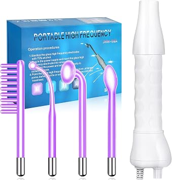 Yofuly High Frequency Face Machine with 4 Purple Argon Tubes, Portable High Frequency Facial Device, Beauty Face Massager for Wrinkle Reduction, Skin Tightening, Acne Treatment