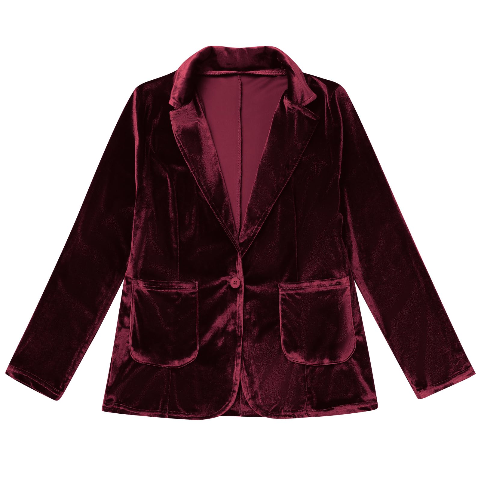 Velvet Blazer for Women 1 Button Long Sleeve Blazer Jacket Office Ladies Suit Wedding Funeral Tuxedo Jacket